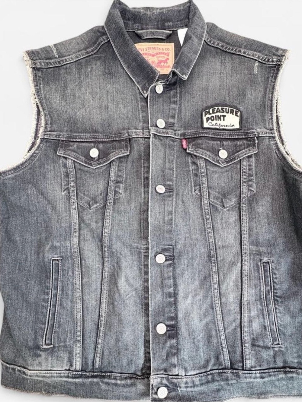 Levi's Men's Distressed Grey Sleeveless Denim Vest